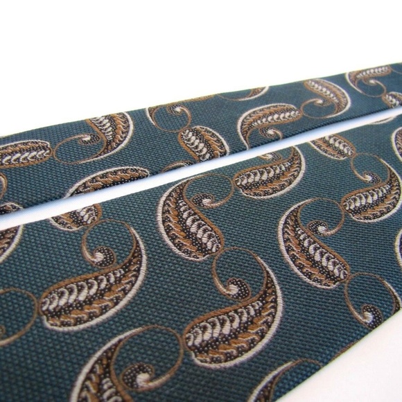 GIORGIO ARMANI Tie Teal Bronze Peacock Teardrop - Picture 4 of 5